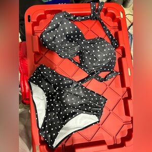 NWT blackish blue-ish 2 piece bikini set polka‎ dot L large TEMPT ME